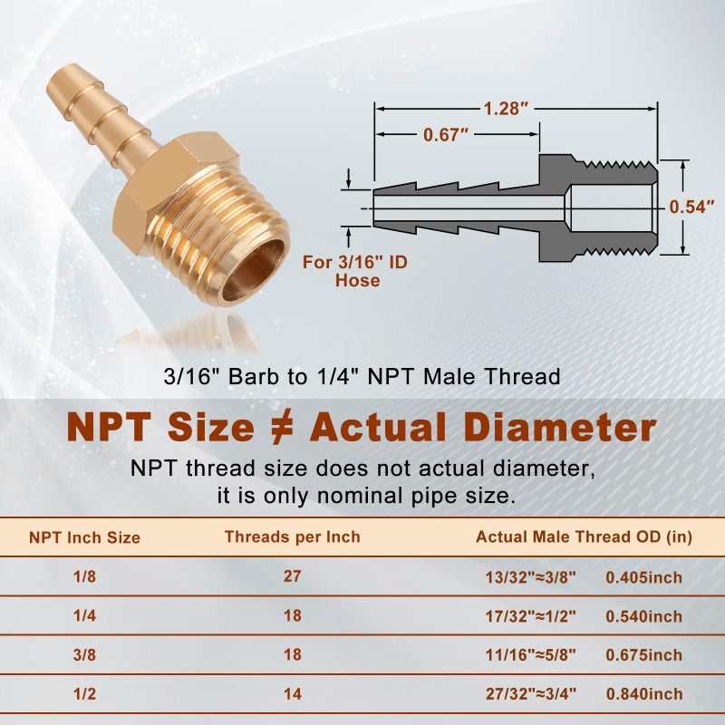 Boeray 5pcs Brass Hose Barb Fittings 3/16 Inch Barb to 1/4 Inch NPT Male Thread Air Hose Fittings Adapter Connector Water Fuel Air Line Fittings 3/16â€ Ã— 1/4â€ NPT Brass Fittings - Image 2